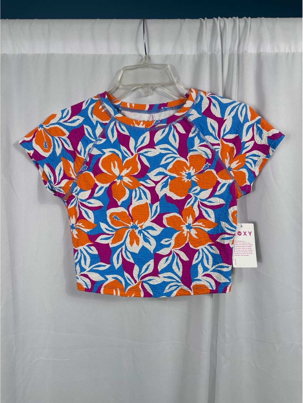 Roxy Topanga Canyon Crop Rashguard Swim Shirt Floral Print Size Medium